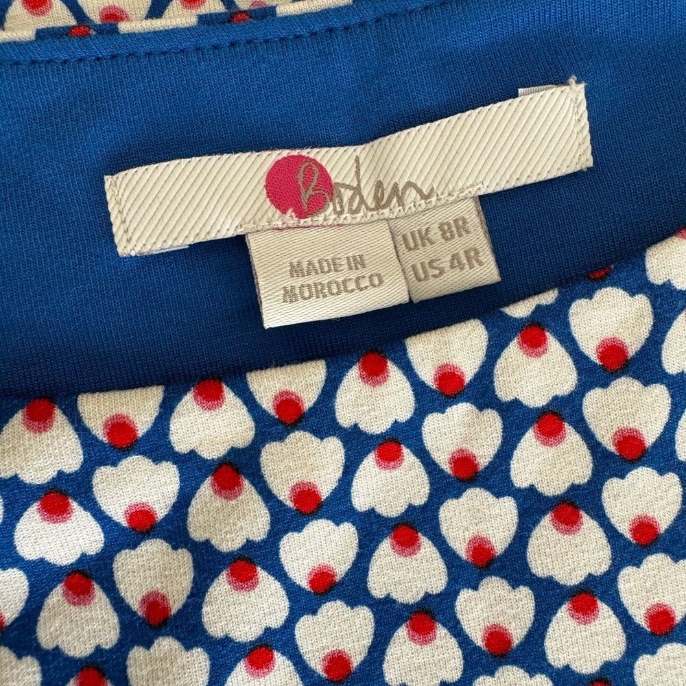 Boden Cyan Flower Fan Marina Dress Sleeveless Midi Jersey Knit Size 4R